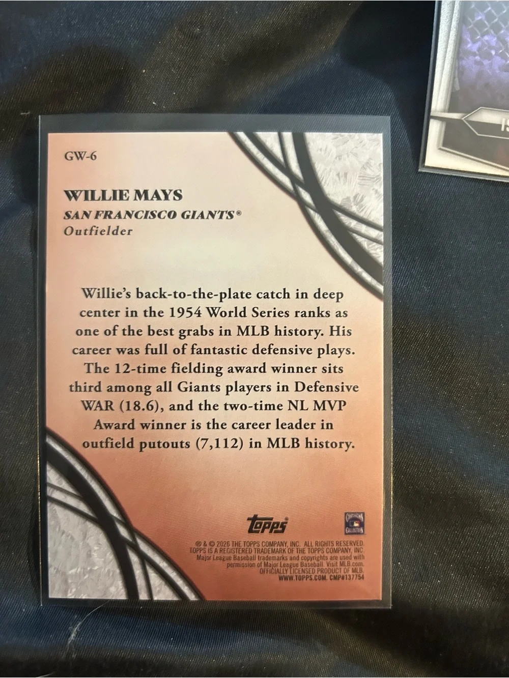 Topps Willie Mays Orange Red Holographic Baseball Card